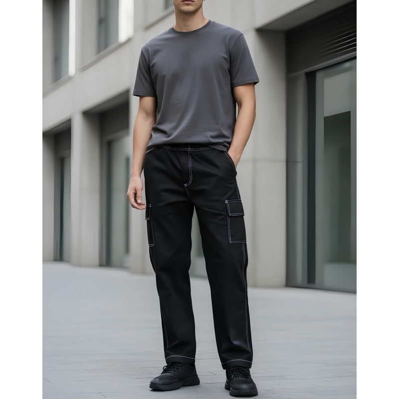 Calça Cargo sarja jeans infantil-Juvenil c/elástico e cordão