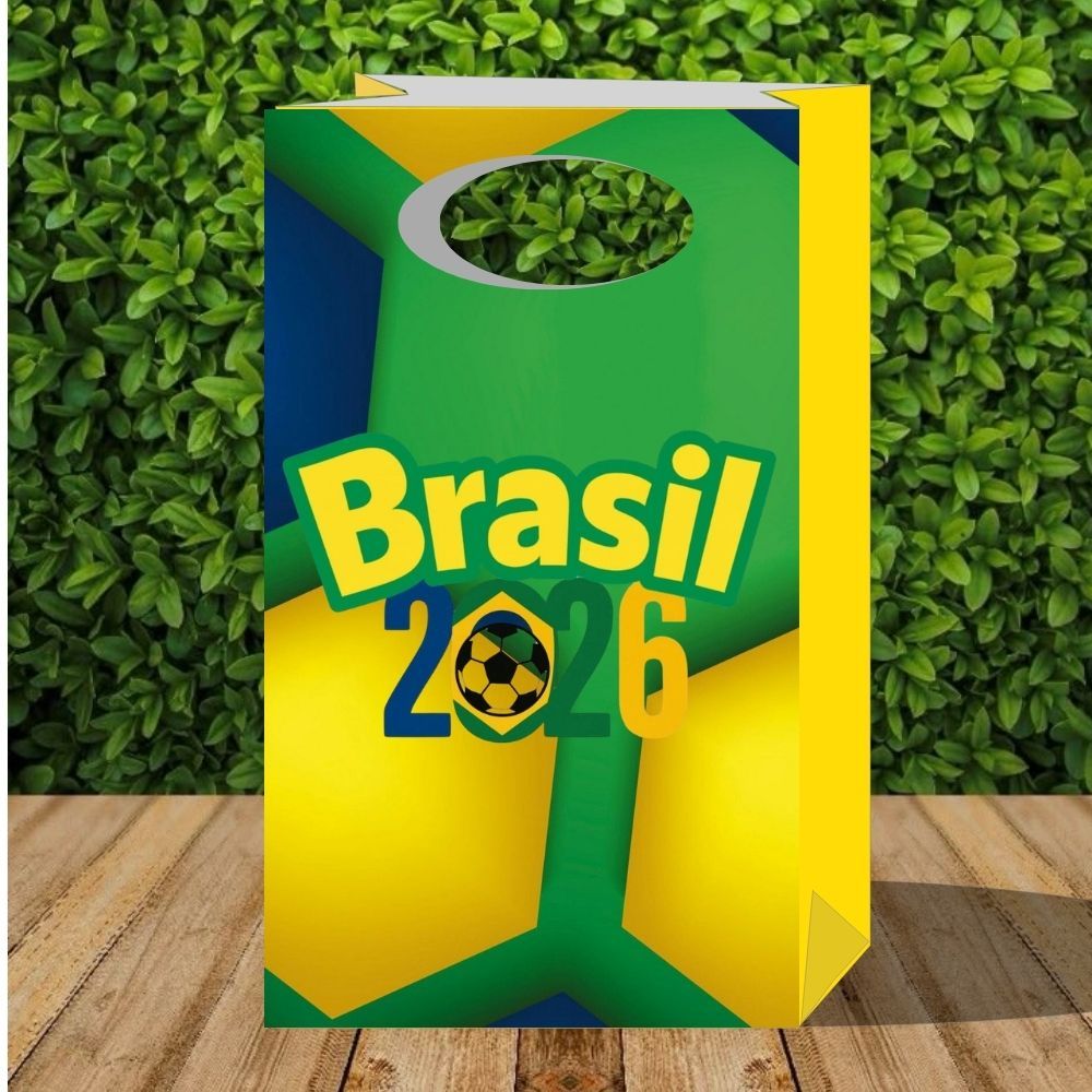 Sacolinha Brasil 3 - Copa do Mundo - 2026 - Futebol - Festa Infantil - Sacolinha P - Pegue e Monte - Lembrancinha