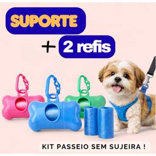 Kit Suporte Cata Caca Coco + 30 Saquinhos Refil  Higienico Cachorro Caes Gato  saco de lixo pet em Oferta na Shopee