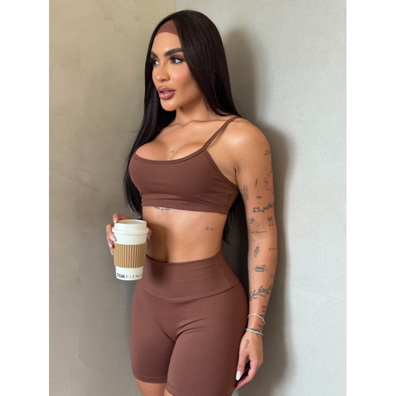 Conjunto Fitness Poliamida Premium Alta Compressão Shorts Cós Alto + Top Alta Sustentação Academia Treino-envio imediato