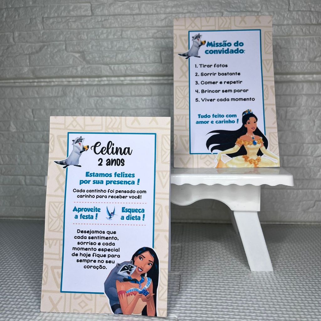 Plaquinha de Mesa Personalizada PRINCESA POCAHONTAS | Lembrancinha / Decoração / Presente