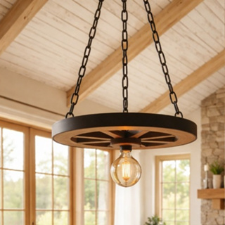 luminária pendente rustico roda de carroça 35 cm em Oferta na Shopee