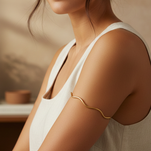 Bracelete de Braço Ondulado Ajustável Folheado a Ouro ou Prata Antialérgico Tendência Feminina Elegante