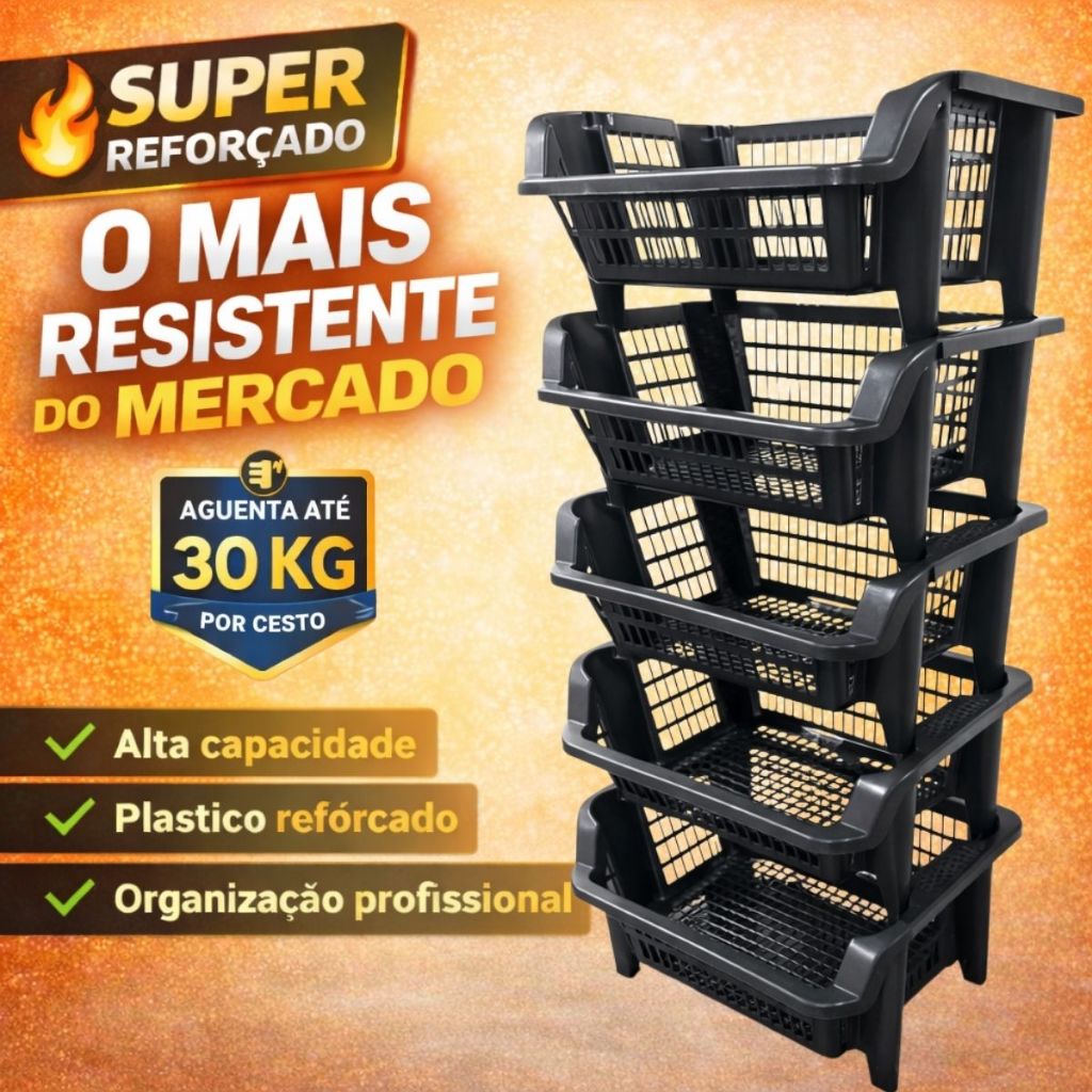 Kit Cesto Empilhavel - Expositor / Organizador / Estoque / Lavanderia em Oferta na Shopee