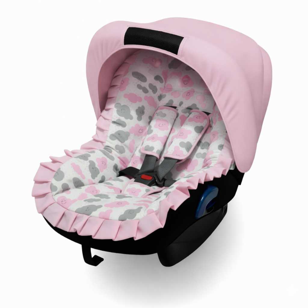 Kit Capa de Bebe Conforto + Protetor de Cinto + Capota Solar com Tecido Estampado 100% Algodão