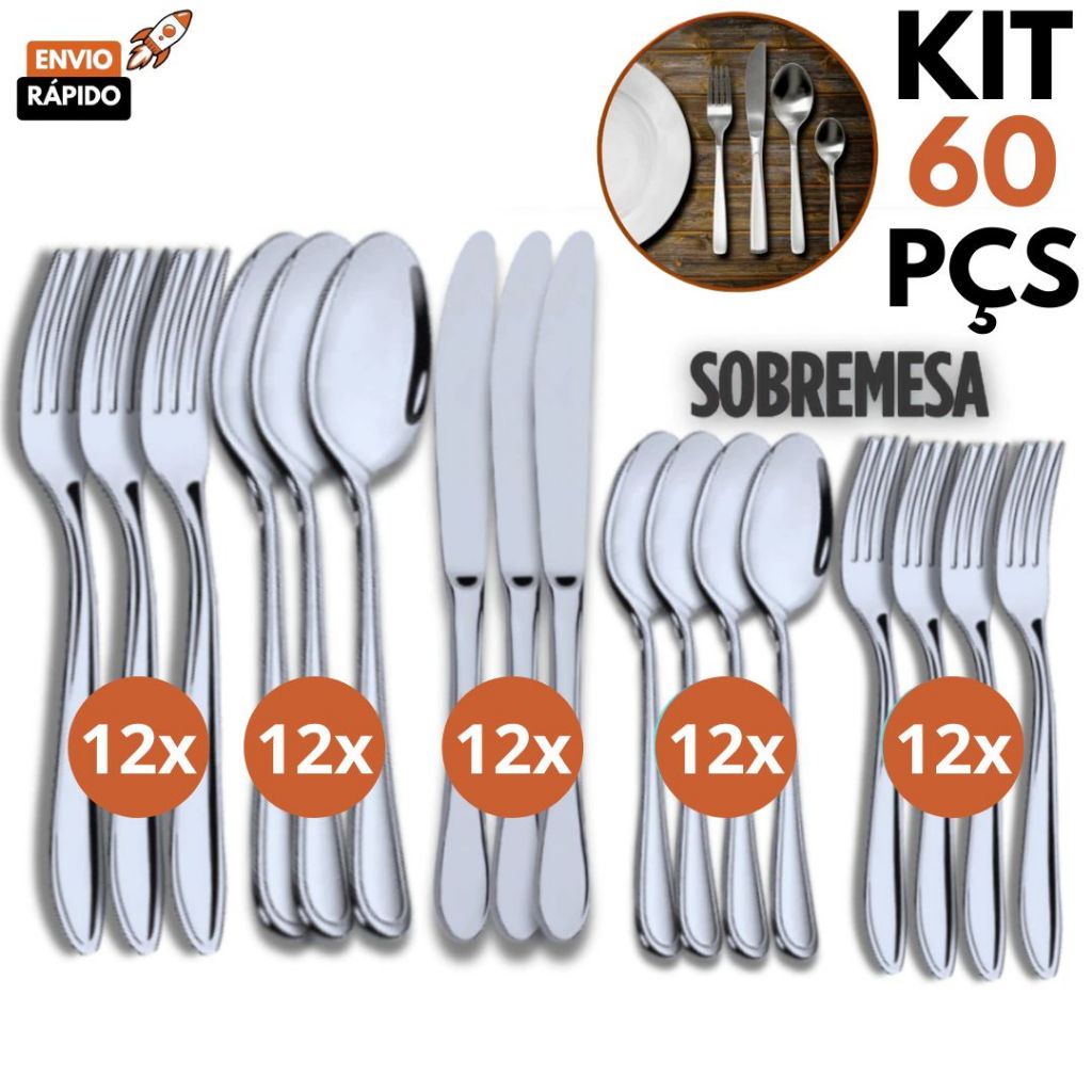Jogo Talher 60 e 30 Peças Faqueiro Aço Inox Garfos Colheres Facas Colheres Sobremesa Garfo Sobremesa
