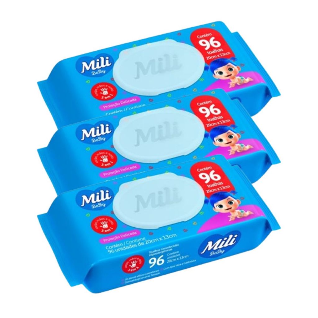 Kit 3 und Toalhinha Umedecida Mili Baby C/96und em Oferta na Shopee