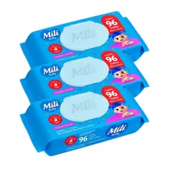 Kit 3 und Toalhinha Umedecida Mili Baby C/96und