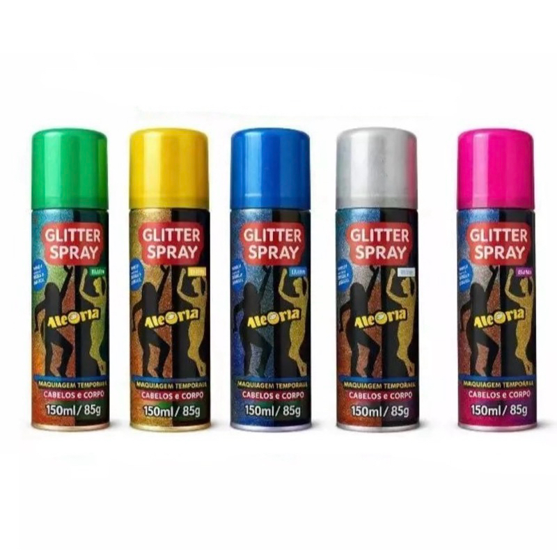 TINTA AERO GLITTER | SPRAY | PARA CORPO, ROSTO E CABELOS | FESTA FANTASIA | CARNAVAL | COPA | 125ML | BRILHO | BRILHINHO