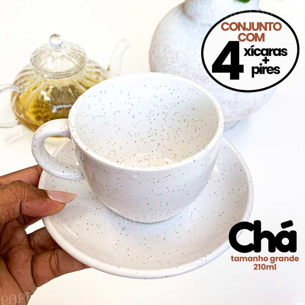 Jogo c/ 4 Xícaras de Chá Cafe com Pires 210ml Cerâmica Off White Branca Moderna Mesa Posta Cappuccino Cafeteria em Oferta na Shopee