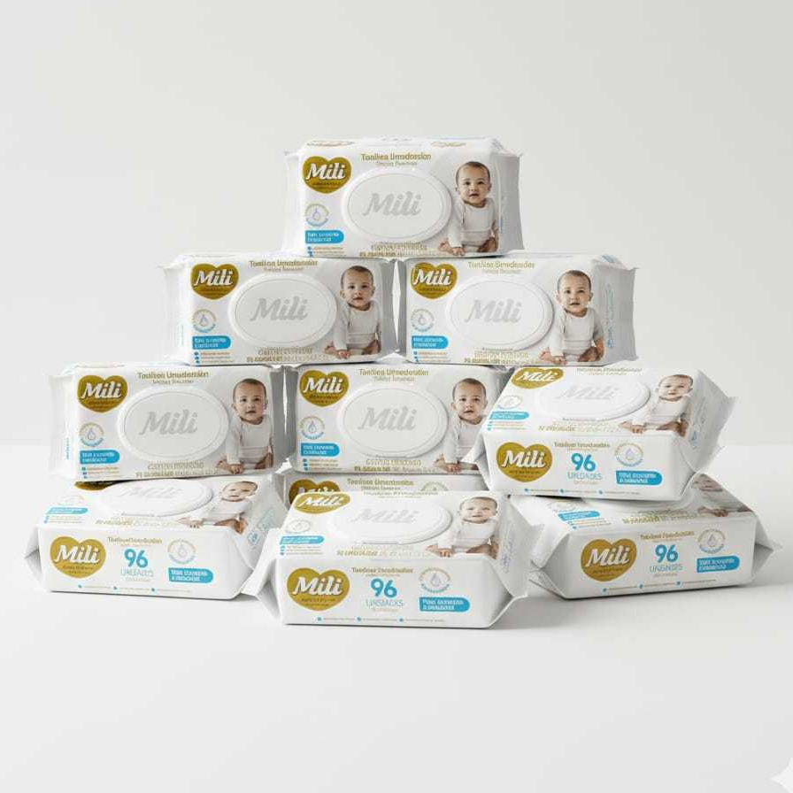 Kit Com 288, 480 ou 1.152 Lenços Toalhas Umedecidas Mili Love & Care Premium, Pacotes C/96 Toalhas Cada, Nova Embalagem