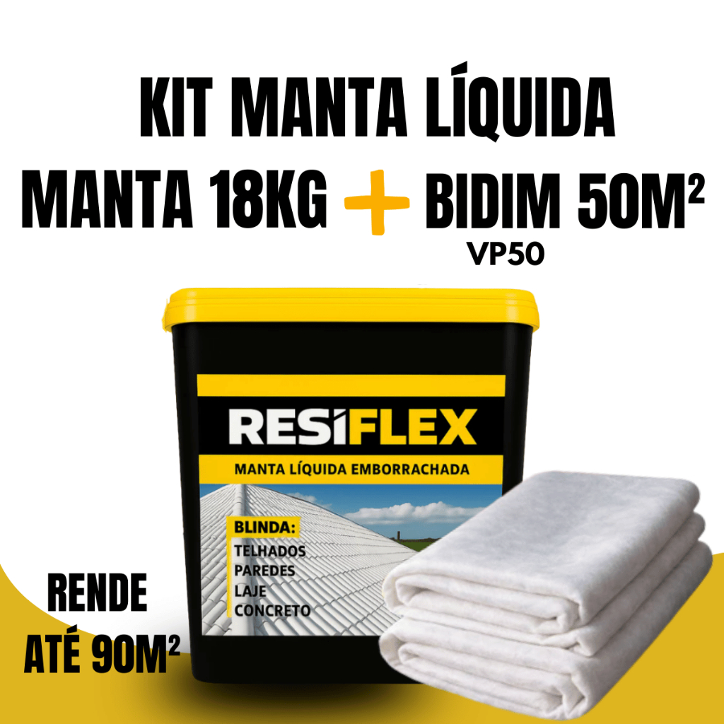 Kit Impermeabilização Manta Líquida Resiflex 18kg + Manta Bidim 50m Para Laje Telhado e Parede