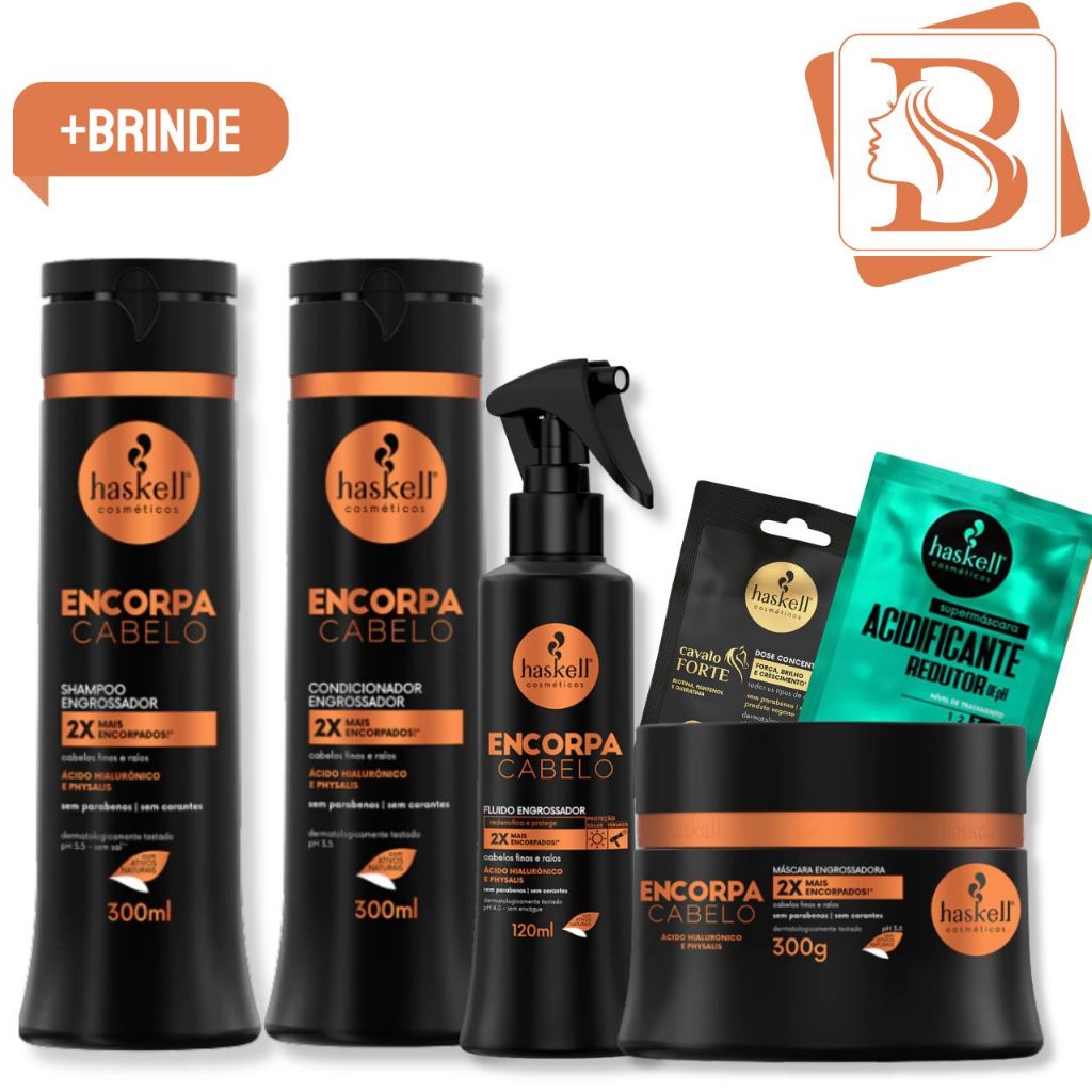 Kit Haskell Encorpa Cabelo 4 passos Shampoo 300ml + Condicionador 300ml + Máscara 300g + Fluido Engrossador 120ml