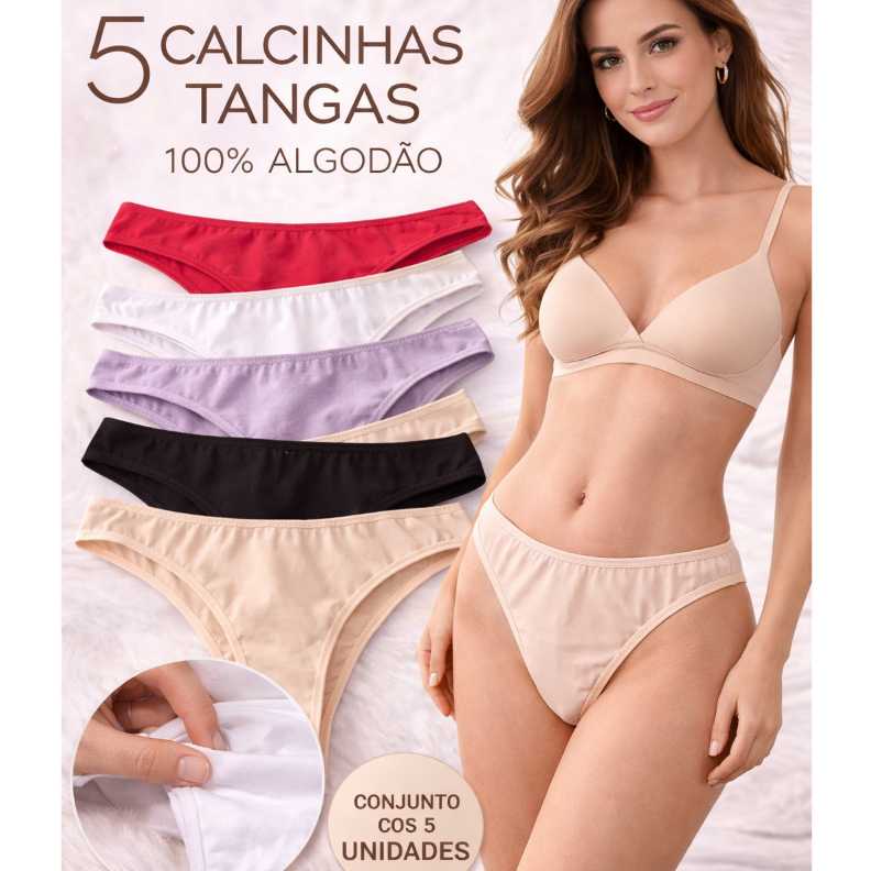 Kit Calcinha Tanga Feminina 100% Algodão Lisa Conforto e Suavidade Dia a Dia Premium em Oferta na Shopee