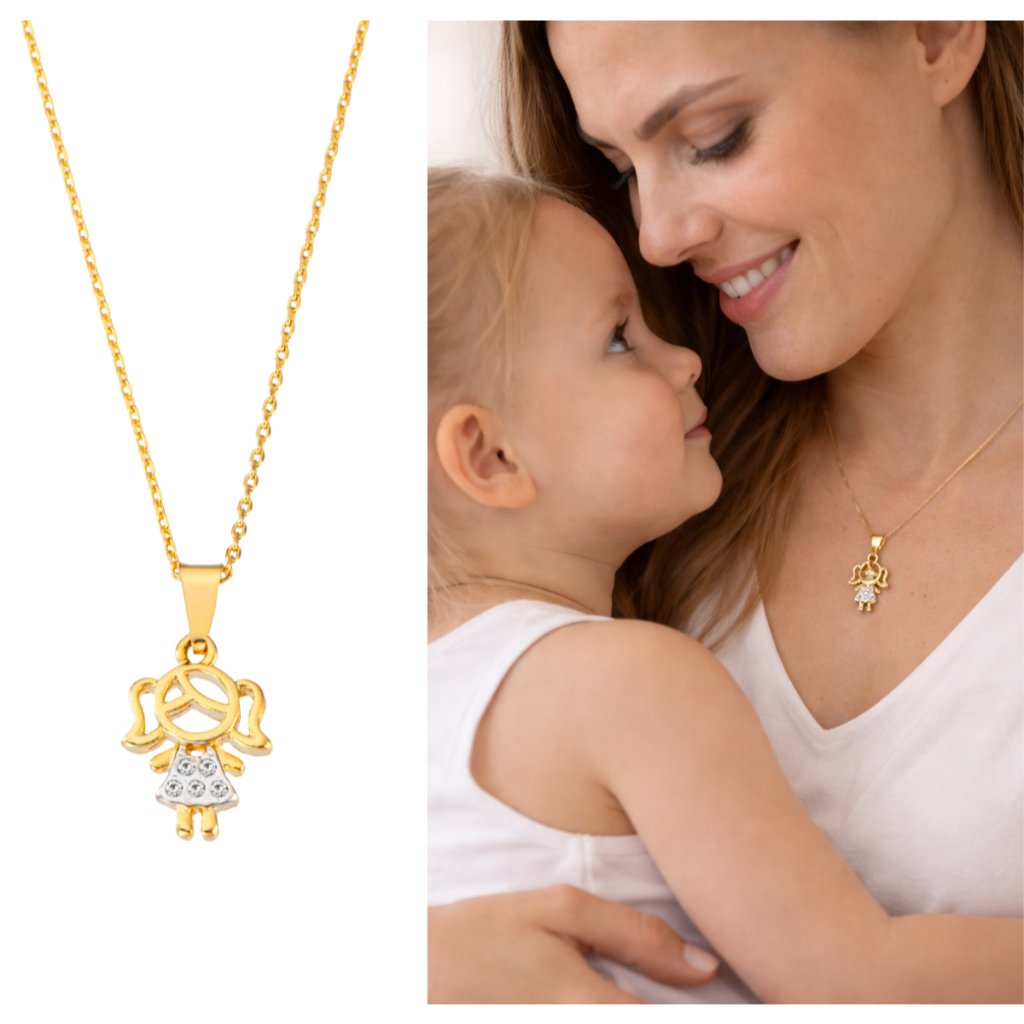 Colar De Filhos E Família Menino E Menina Banhado A Ouro em Oferta na Shopee