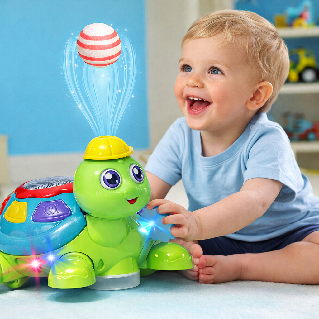 Brinquedo Tartaruga Sopradora de Bola Infantil Jogo de Bolas Sons e Luzes Diversão