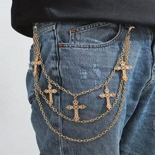 Corrente De Metal Decorativa Para Calças Multicamadas Unissex