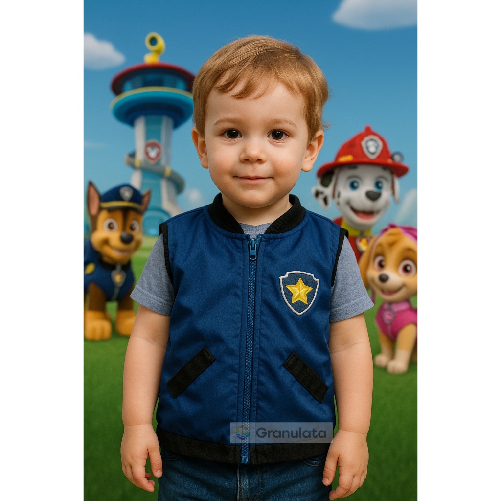 Fantasia Colete Infantil Chase Fantasia Patrulha Canina Do 2 ao 10 Aniversario Carnaval