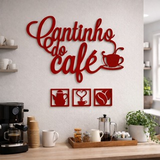 Kit Decoração 4 Placas em MDF Apliques Cantinho do Café em MDF 3mm em Oferta na Shopee