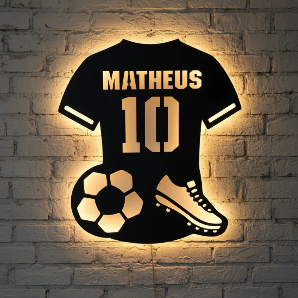 Quadro Decorativo Luminoso Time Camiseta Futebol Nome Numero