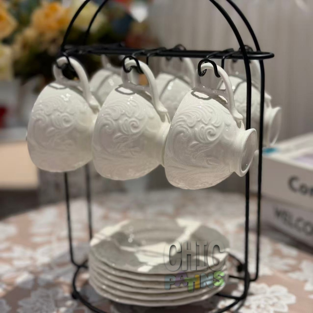 Kit Xícaras e Pires Café Porcelana Premium - Jogo de Luxo para Presente 6 xicaras + 6 pires em Oferta na Shopee