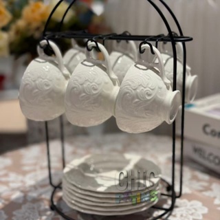 Kit Xícaras e Pires Café Porcelana Premium - Jogo de Luxo para Presente 6 xicaras + 6 pires em Oferta na Shopee