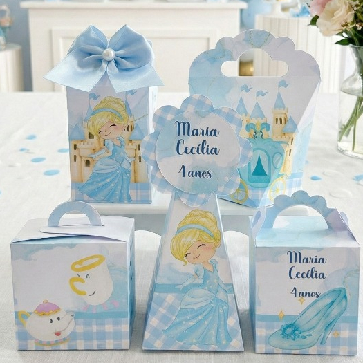 Kit Festa Cinderela Cute Personalizado Pegue e Monte  Caixinhas Lembrancinhas para Aniversário Infantil