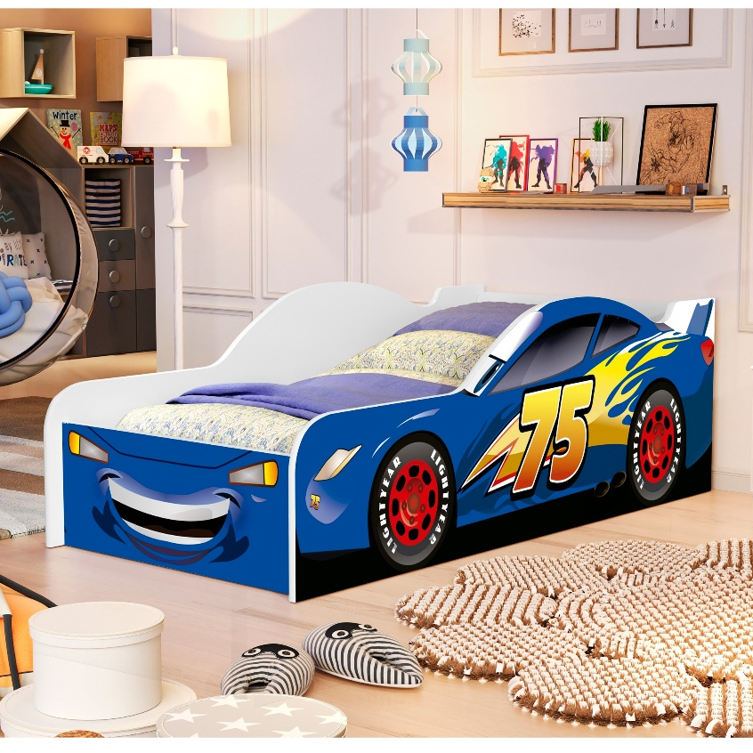 Cama Carro Juvenil MDF Infantil Adesivada Personagens Para Quarto  Crianças Com Proteção Lateral em Oferta na Shopee