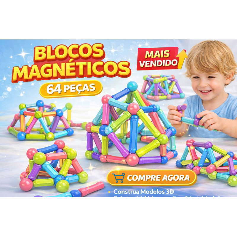 Blocos Magnéticos 56Peças Infantil Educativo Montessori Construção 3D Ímã Forte Coordenação Motora em Oferta na Shopee