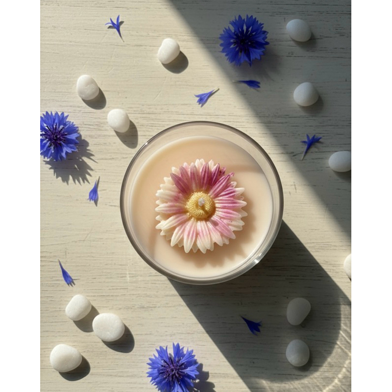 Vela Aromática Artesanal Flor Esculpida à Mão - Presente Luxo 130g (Cera Vegetal).