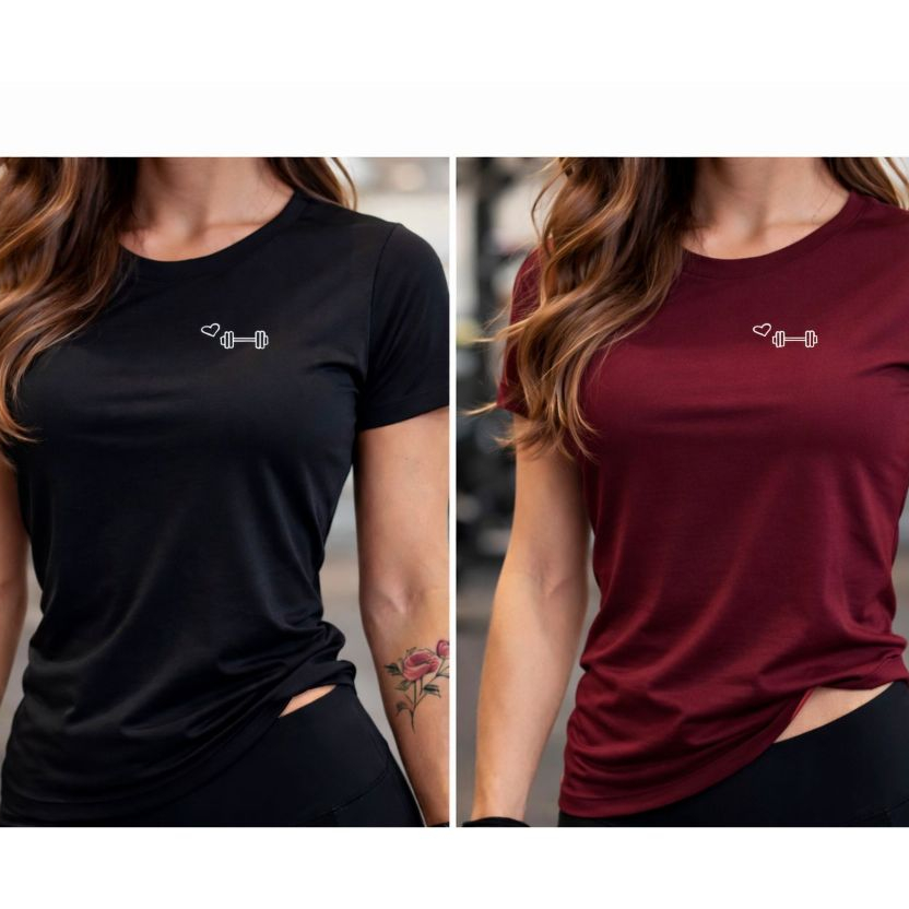 Kit 2 Camisetas Baby Look Feminina Estampa Fitness Academia Tecido Proteção UV