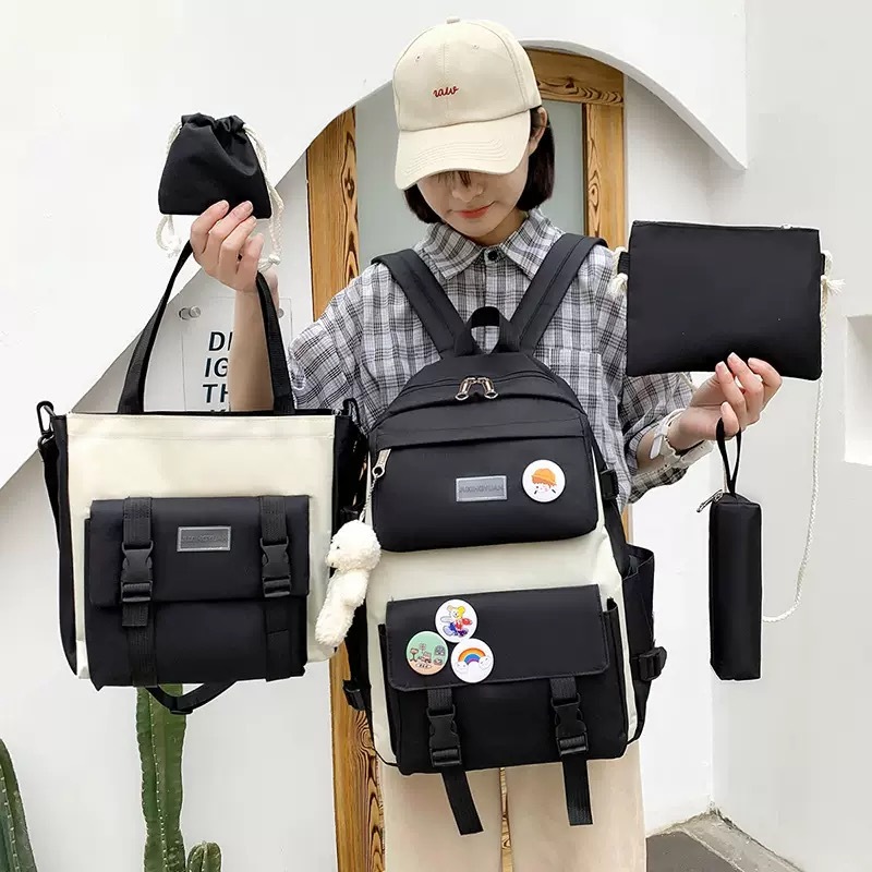 Kit 5 Bolsas Mochila Feminina de Nylon Estilo Coreano Grande Capacidade Ideal para o Dia a Dia em Oferta na Shopee