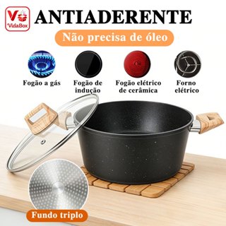 Panela Caçarola Antiaderente Grafite com Revestimento Cerâmico Premium | 20/24/28cm | Tampa de Vidro Temperado | Indução em Oferta na Shopee