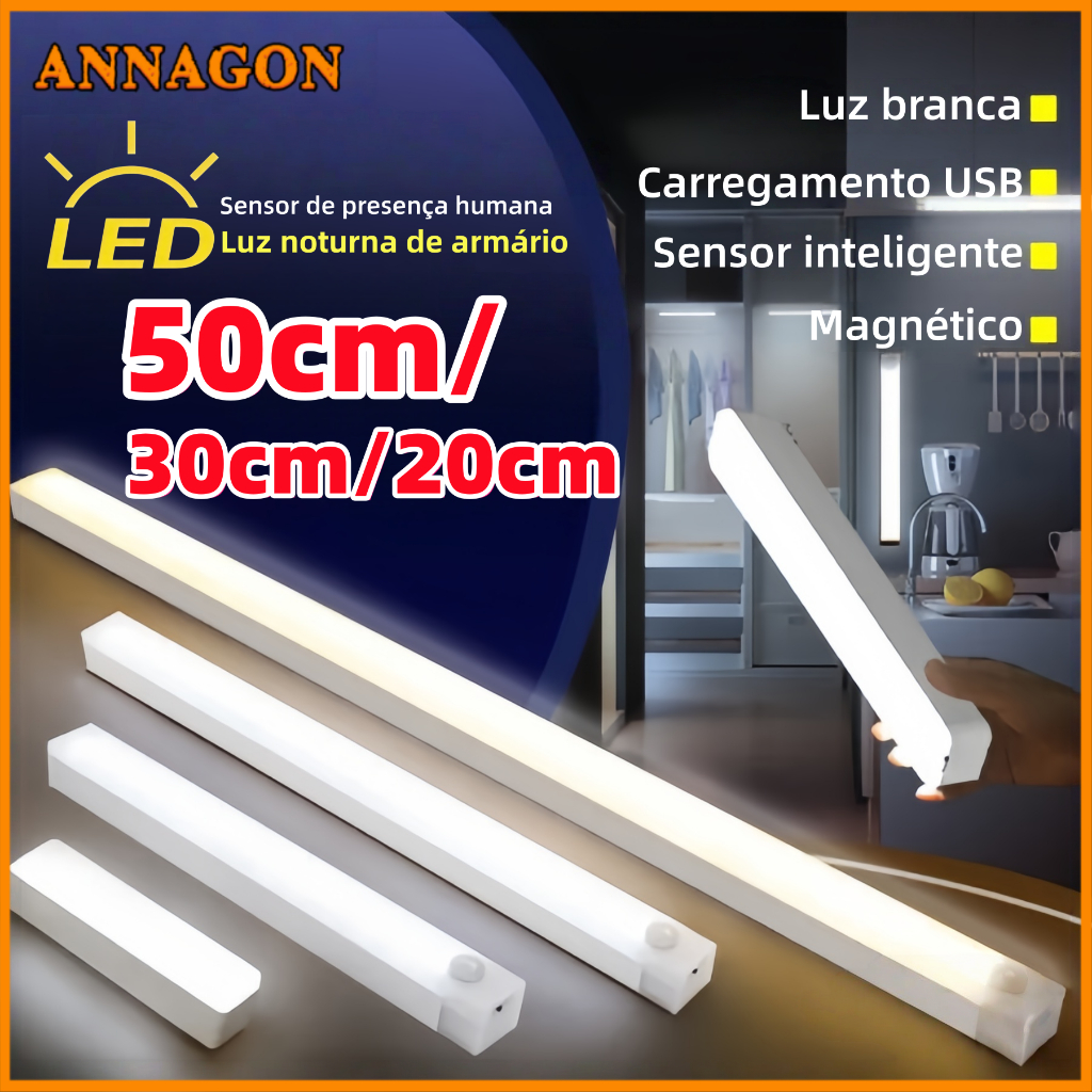 50CM/30CM/20CM Luz LED Sem Fio sensor De Inteligente Do Guarda-Roupa Quarto De Conveniência Carregamento USB
