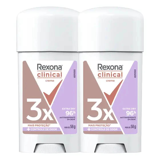Kit 2 Desodorante Antitranspirante Clinical Extra Dry Creme Women Rexona 58g