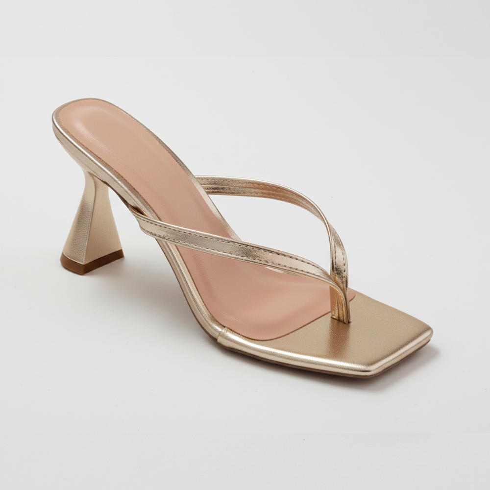 Sandália Feminina Salto Médio Geométrico Taça Minimalista Elegante Confortável