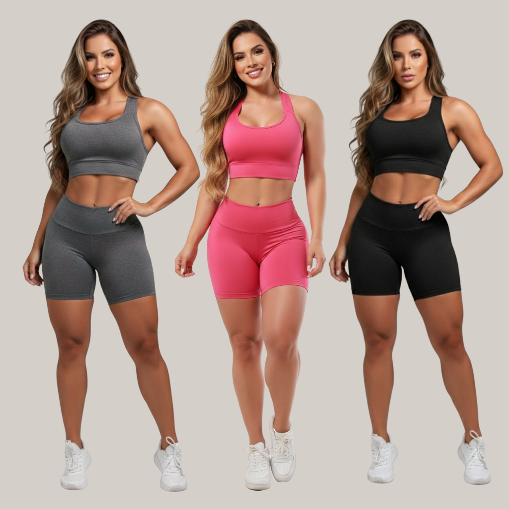 Kit 3 Conjunto de Academia Short E Top Roupas Fitness Femininas Suplex A11 em Oferta na Shopee