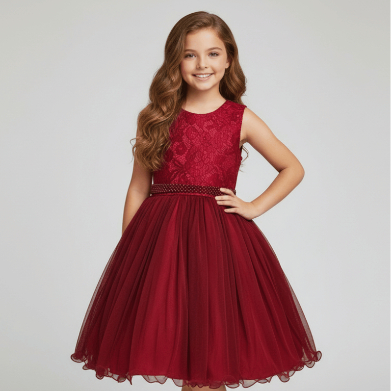 Vestido Infantil Vermelho de Festa com Tule e Renda Tutti Bella 4 Ao 16 em Oferta na Shopee