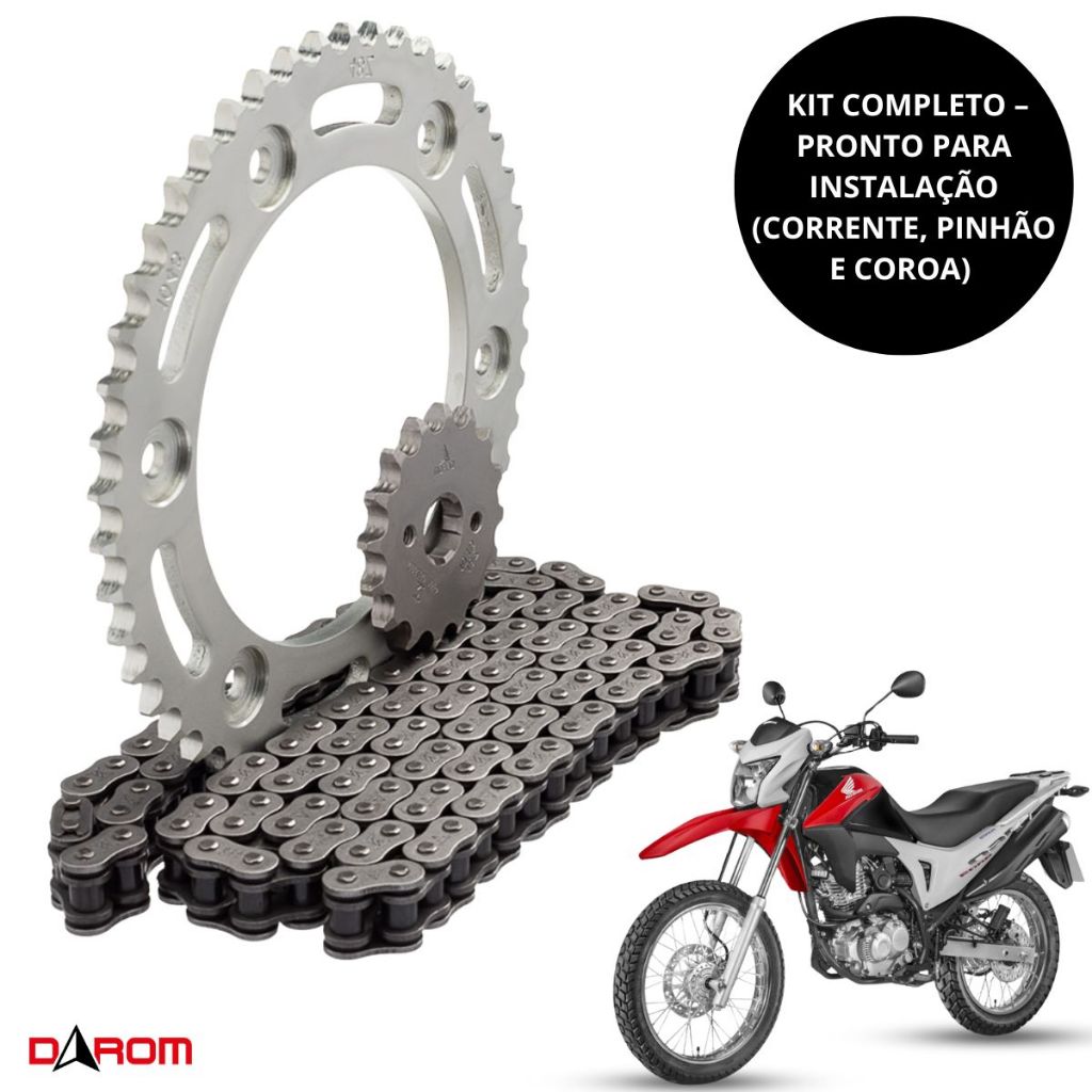 Kit Transmissão Bros 160 2015 Em Diante Com Retentor Corrente Pinhão Coroa Darom 428 Padrão Original Honda