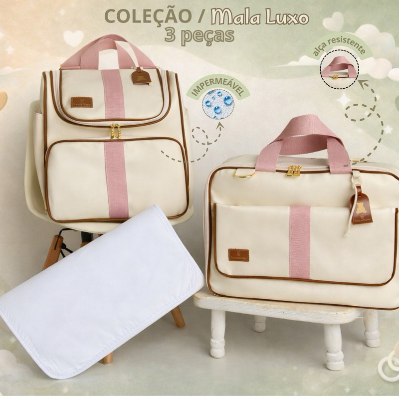Kit Maternidade Com 3 Peças Mala Luxo , Material Térmico e Impermeável Universo Baby