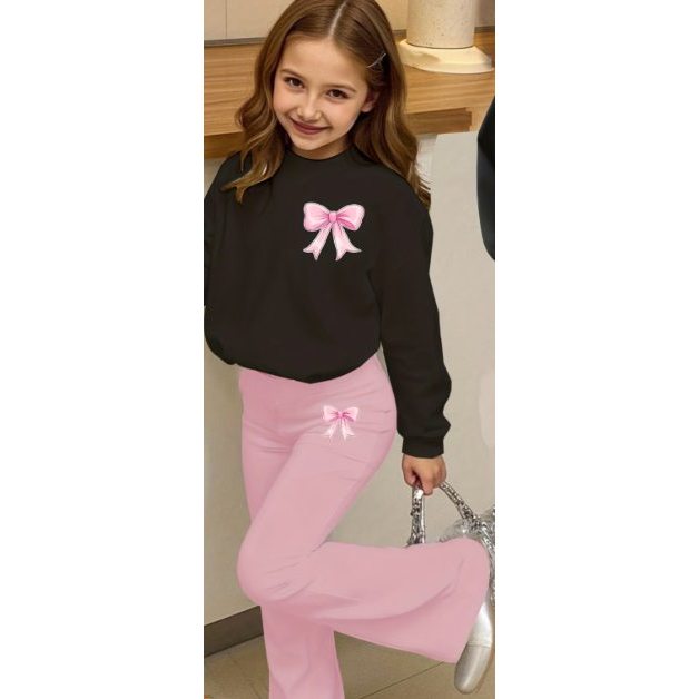 Conjunto Infantil Calça Flare moletom Blusa Moletom Laço