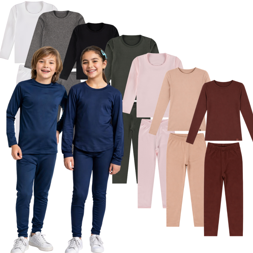 Conjunto Blusa e Calça Térmica Segunda Pele Infantil Unissex Tamanho 1 ao 16