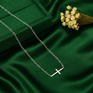 Choker Cruz Deitada Lisa em Prata 925 Colar em Oferta na Shopee