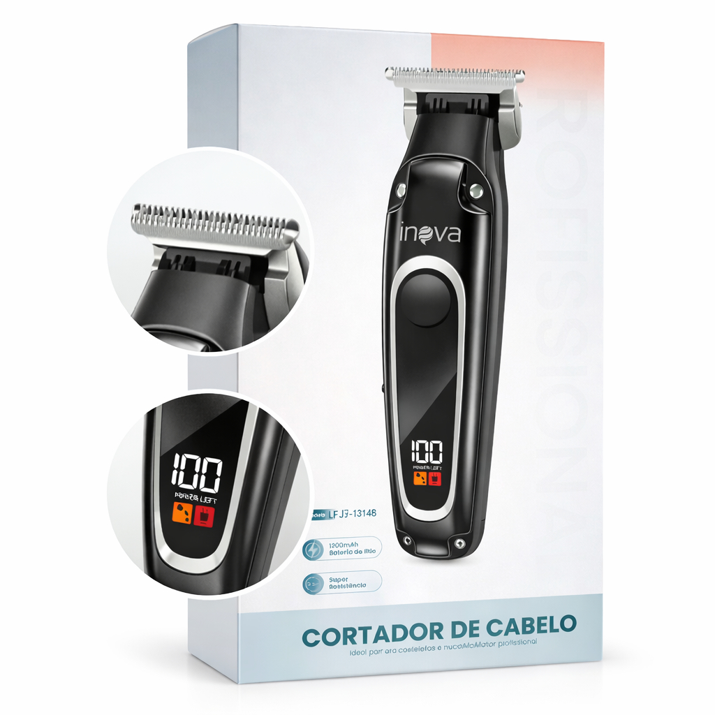 Maquina Cabelo Corte Recarregável Lâmina Inox Display Digital Ajuste Inova