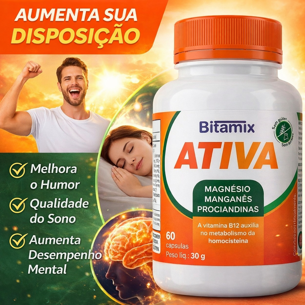 Bitamix ATIVA – Magnésio, Vitaminas Complexo B | + Energia e Disposição, Foco e Bem-Estar em Oferta na Shopee