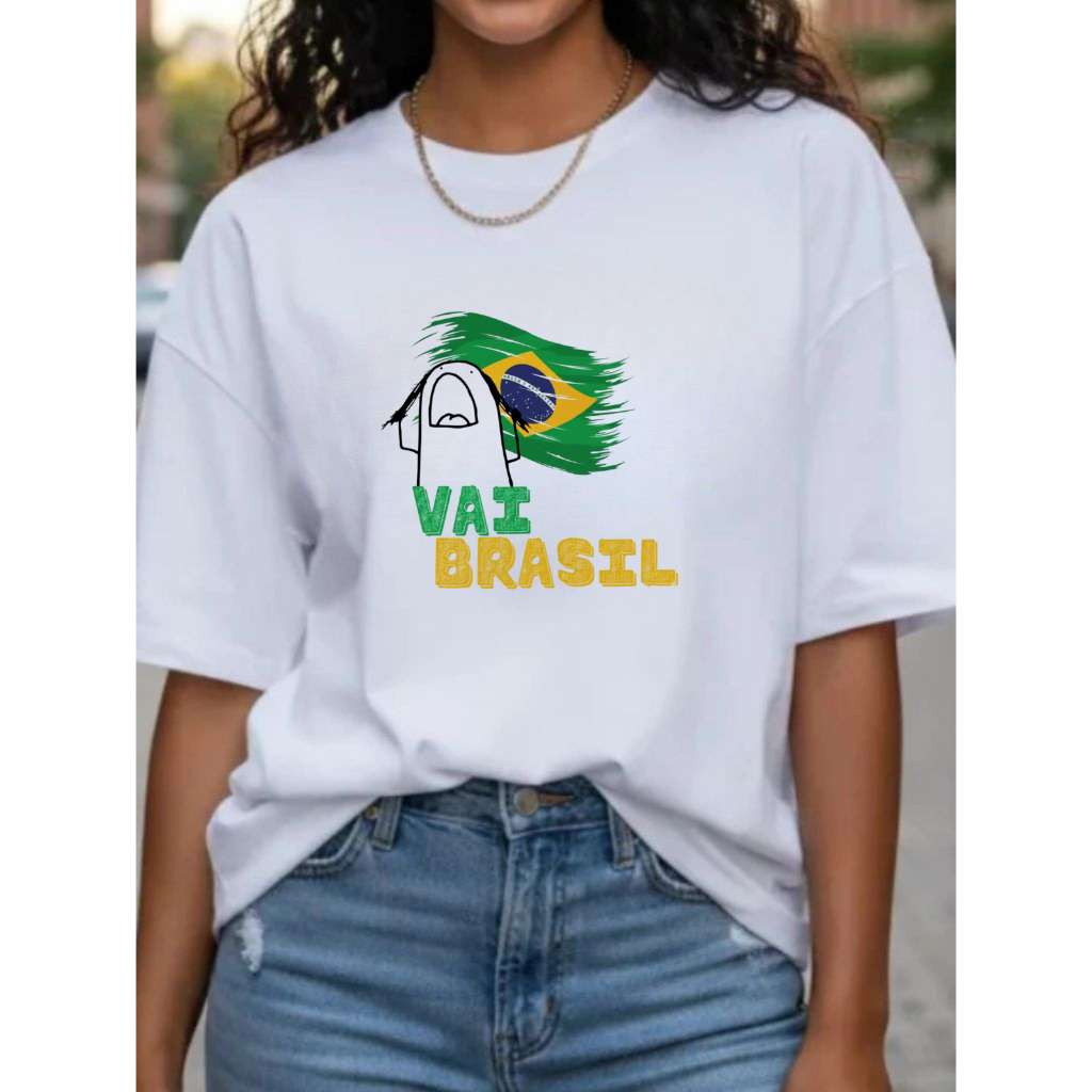 Camiseta Brasil Copa do Mundo Meme Flork T Shirt de Algodão Acabamento Premium Vai Brasil Brasilcore