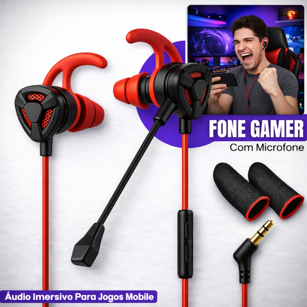 Fone Gamer com Microfone P3 para Celular PC PS4 Xbox Free Fire PUBG em Oferta na Shopee