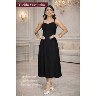 Vestido Feminino Midi Elegante com Fendas, Alcinhas e Bojo – Ideal para Ocasiões Especiais em Oferta na Shopee