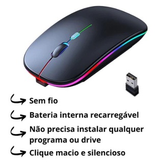 Mouse Sem Fio Recarregável RGB 2.4GHz Clique Silencioso Ergonômico 1600 DPI Home Office em Oferta na Shopee