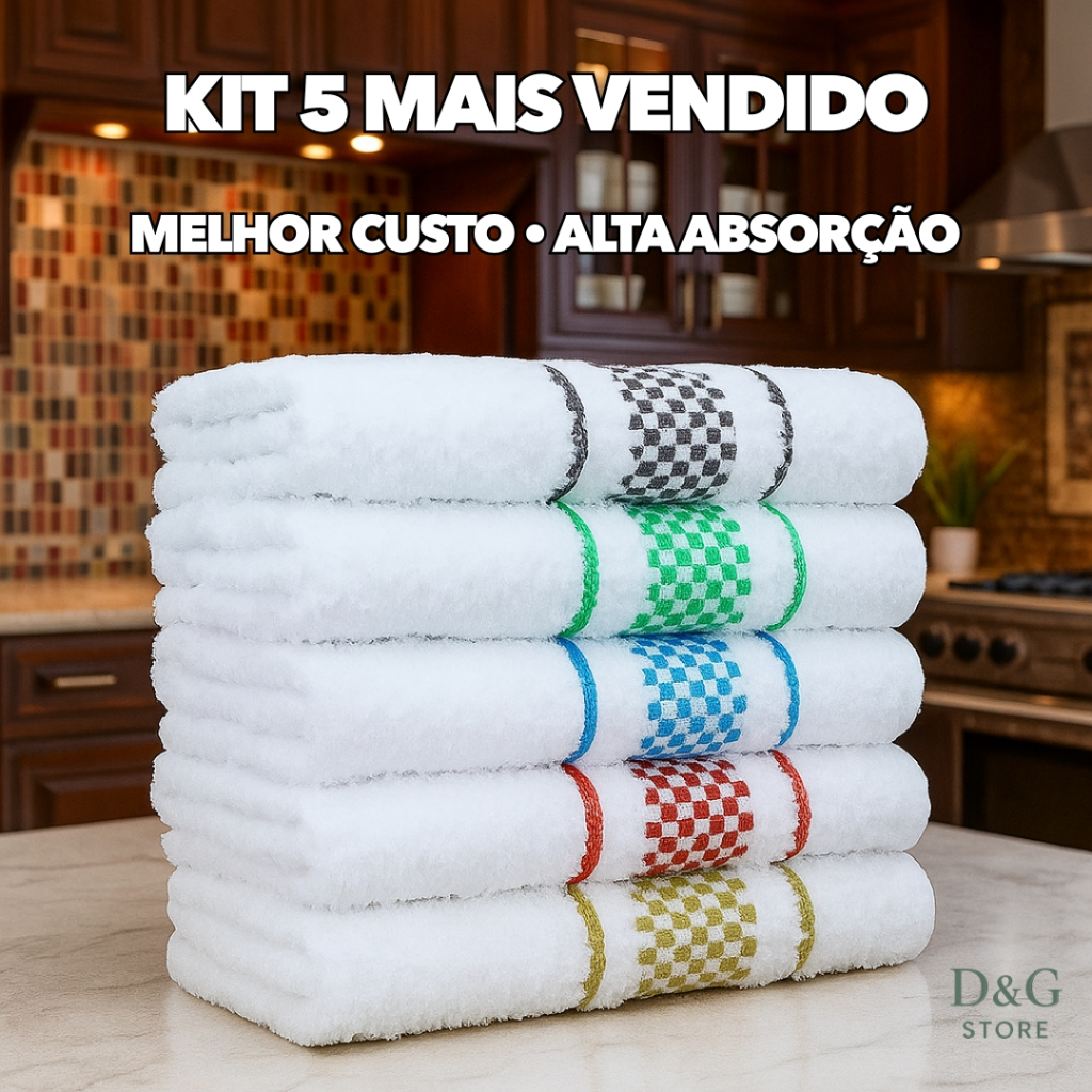 Kit 3 ou 5 Panos de Prato Copa Xadrez 45x70 Jacquard Atoalhado Toalha De Cozinha